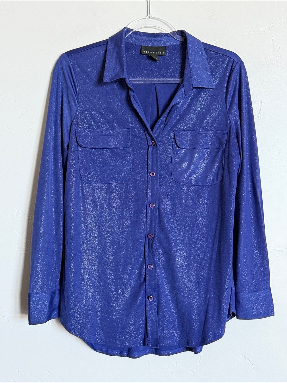 attention Matallic Purple Blue Button-Down Shirt 90s Y2K